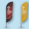 Image of Feather flags are tall, slim banners designed to catch attention with their distinctive feather-like shape.