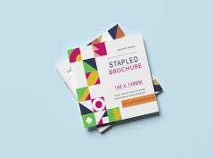 Image of the Square Stapled Brochure, measuring 148mm x 148mm with cover.